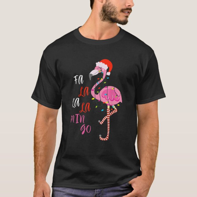 Fa La La Mingo Flamingo för jul Julafton Paja T Shirt (Framsida)