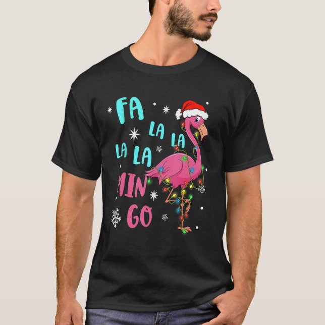 Fa La La Mingo Flamingo för jul Julafton Paja T Shirt (Framsida)