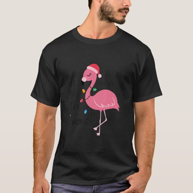 Fa La La Mingo Flamingo för julgranen Julafton T Shirt (Framsida)