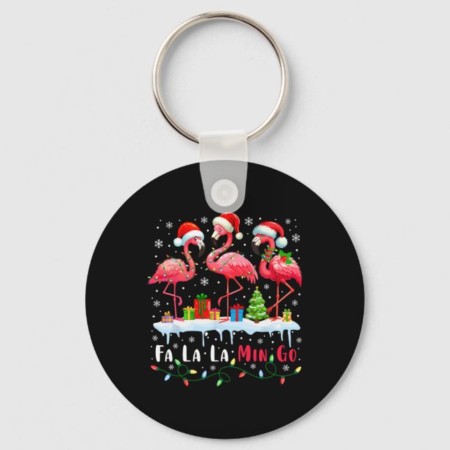 Fa La La Mingo Flamingo Jul Tropical Julgran Ljuss Nyckelring (Framsida)
