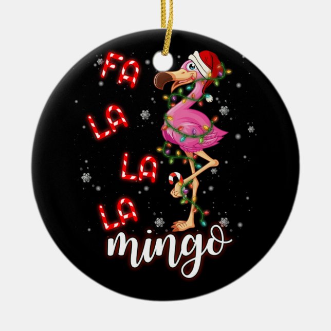 Fa La La Mingo Flamingo till jul Pajama Julgransprydnad Keramik (Framsidan)