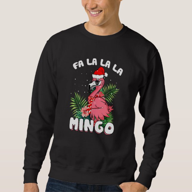 Fa La La Mingo Santa Flamingos till jul Lång Ärmad Tröja (Framsida)