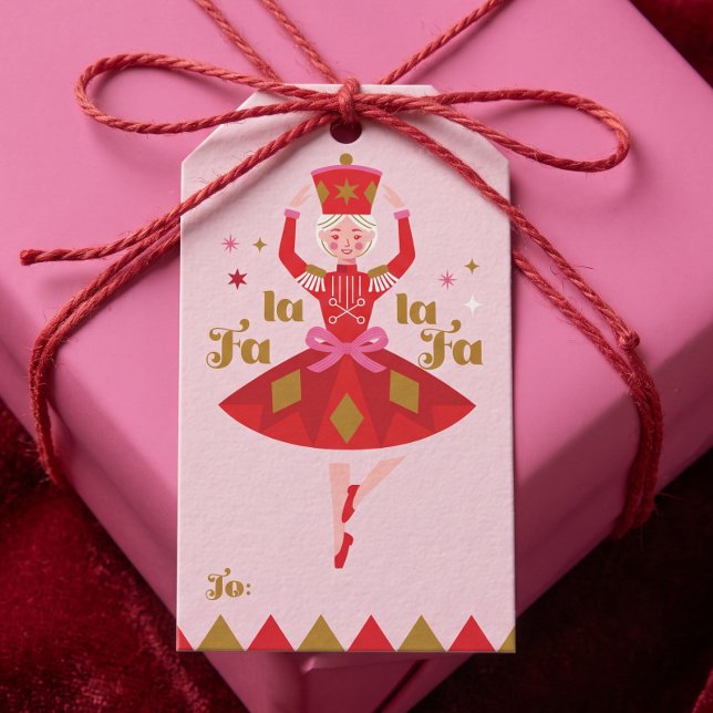 Fa La La Nutcracker Balett Rosa Tjejig Jul Till Presentetikett (Fa La La Nutcracker Ballet Pink Girly Christmas To Gift Tags)