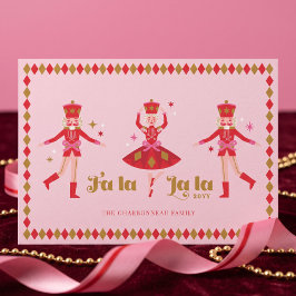 Fa La La Nutcracker Rosa Jul Familjefoto Julkort