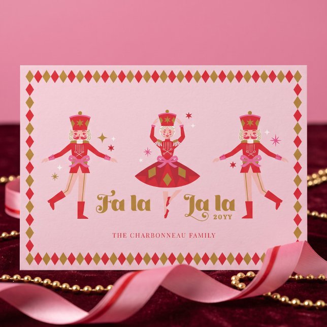 Fa La La Nutcracker Rosa Jul Familjefoto Julkort (Fa La La Nutcracker Pink Christmas Family Photo Holiday Card)