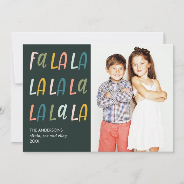 Fa La La | Pastel färg | Helgdag 3-fotokort Kort (Framsida)