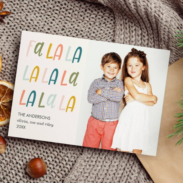 Fa La La | Pastel färg | Helgdag Fotokort Kort (FALALA MULTI COLOR VERTICAL PHOTO CHRISTMAS HOLIDAY CARD DIGITAL VERSION AVAILABLE)
