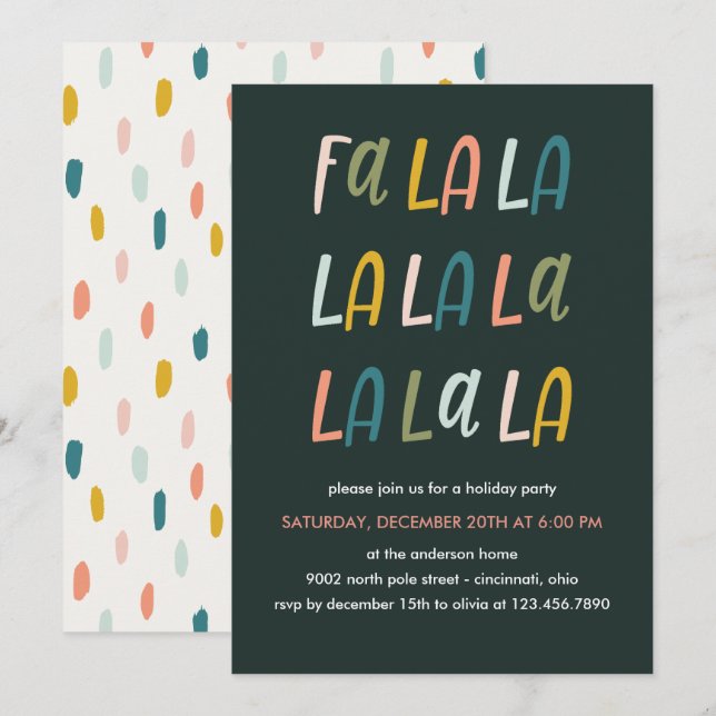 Fa la la | Pastel Färg | Helgdag jul party Inbjudningar (Fram/baksida)