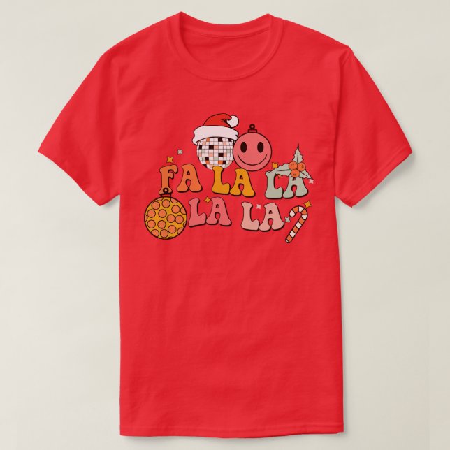 Fa La La Retro Disco Boll Santa Hat Ugly Chr T Shirt (Design framsida)