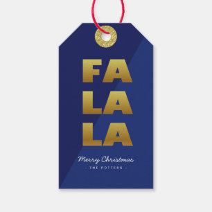 Fa La La Roligt Julblått och Guld Presentetikett