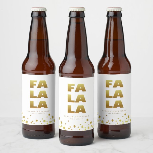 Fa La La | Roligt Julvit och Guld Ölflaska Etikett (Flaskor)
