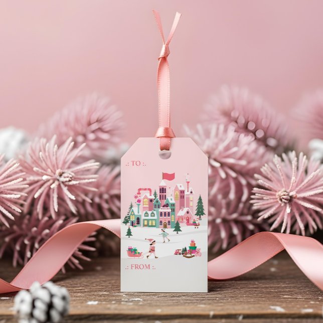 Fa La La Rosa Jul Tomte Leksaksverkstad Presentetikett (Fa La La Pink Christmas Elf Toy Workshop Gift Tags)