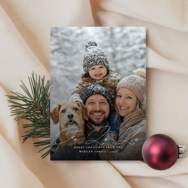 Fa La La Script Snowy Family Christmas Photo Julkort (Skapare uppladdad)
