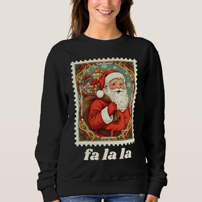 Fa La La Tomte Jul Frimärke T Shirt (Framsida)