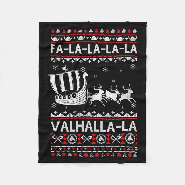 Fa La La Valhalla Viking Ship Christmas Xmas Ugly  Fleecefilt (Framsidan)