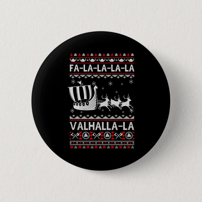 Fa La La Valhalla Viking Ship Christmas Xmas Ugly  Knapp (Framsida)