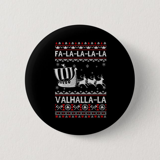 Fa La La Valhalla Viking Ship Christmas Xmas Ugly  Knapp (Framsida)