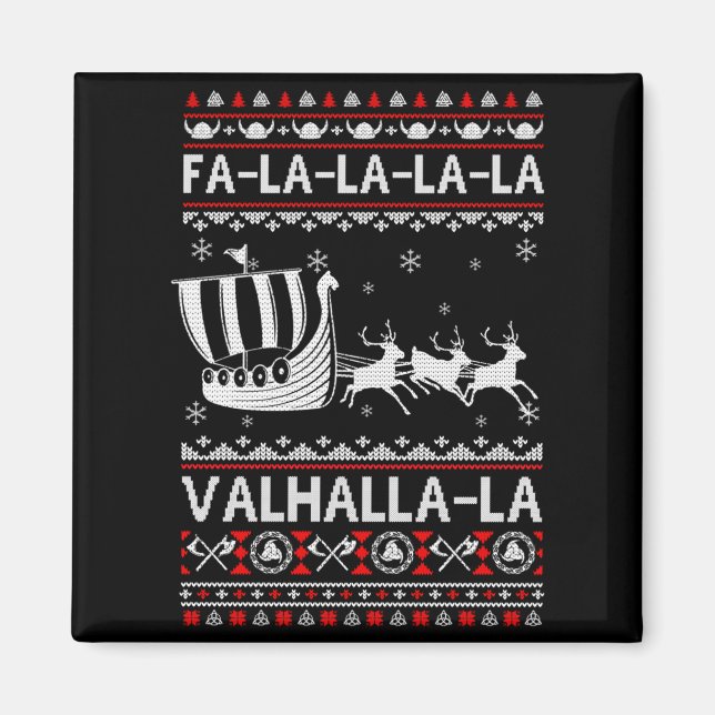 Fa La La Valhalla Viking Ship Christmas Xmas Ugly  Magnet (Framsidan)