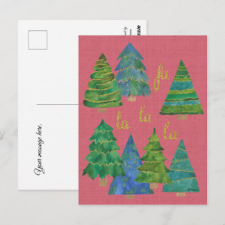 Fa La La Watercolor Christmas Card Golden Accents Vykort