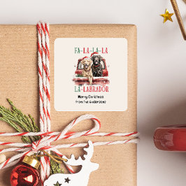 FA LA LABRADOR HUND CHRISTMAS HÅRIG FYRKANTIGT KLISTERMÄRKE