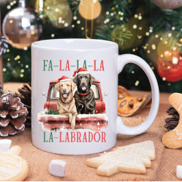 FA LA LABRADOR HUND RED LASTBIL HÅRIG CHRISTMAS KAFFEMUGG