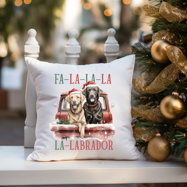 FA LA LABRADOR HUND RED LASTBIL HÅRIG CHRISTMAS KUDDE (dog themed home decor for labrador owner and golden retriever lover  FA LA LA LA CHRISMTAS)
