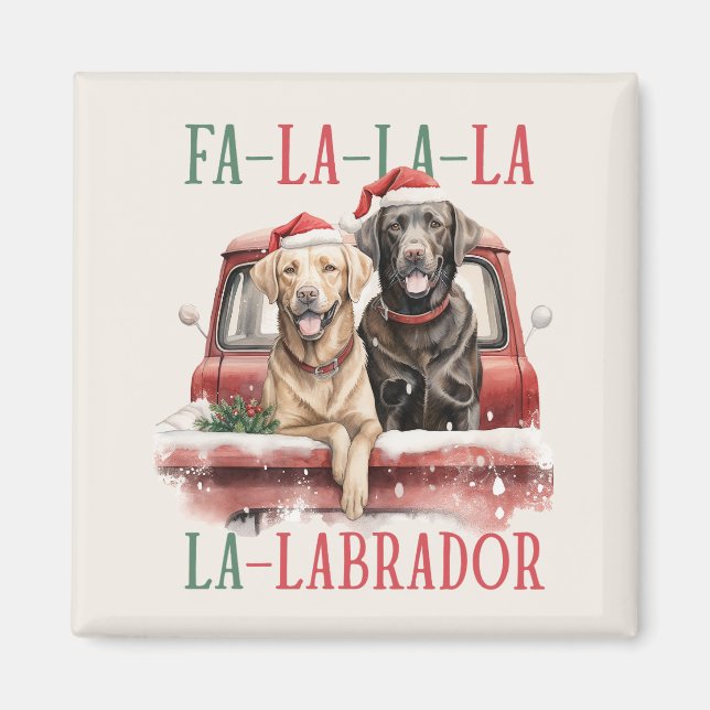 FA LA LABRADOR HUND RED LASTBIL HÅRIG CHRISTMAS MAGNET (Framsidan)