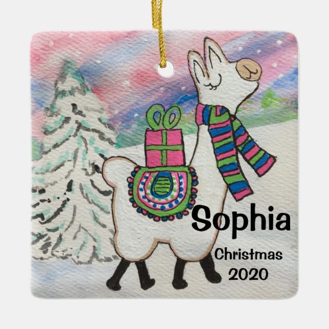 Fa La Llama Cute Whimsical Ceramic Ornamic Julgransprydnad Keramik (Framsida)