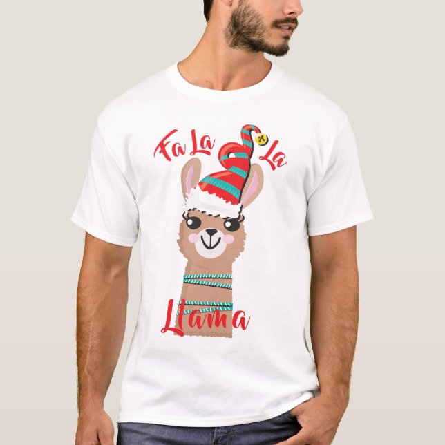 Fa la llama ful christmas sweater t-shirt (Framsida)