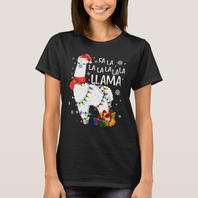 Fa La Llama Funny jul T Shirt (Framsida)