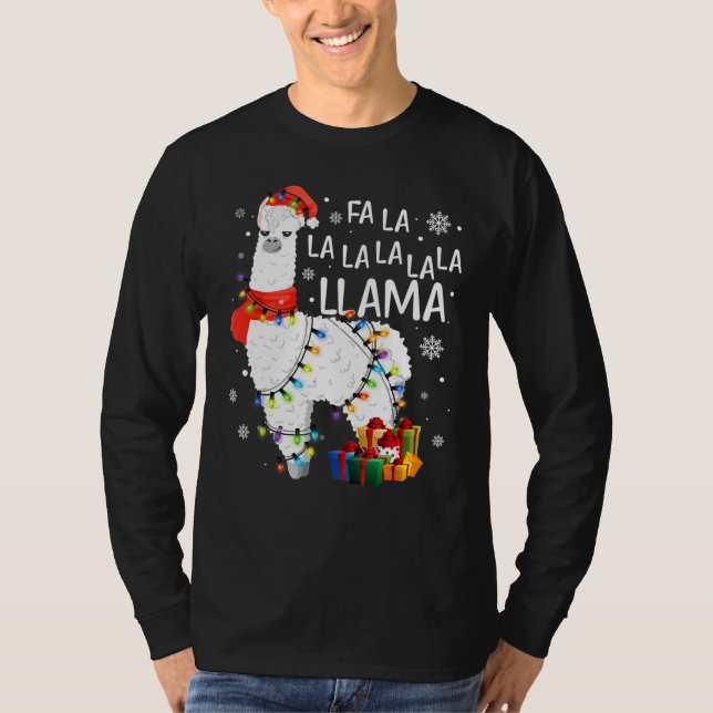 Fa La Llama Funny jul T Shirt (Framsida)