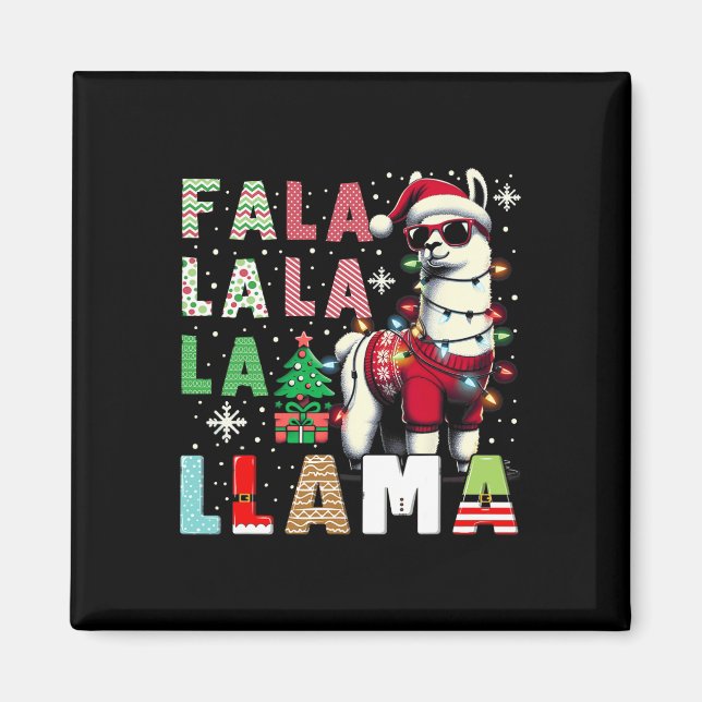 Fa La Llama Funny Llama Juldjuret Lover Magnet (Framsidan)