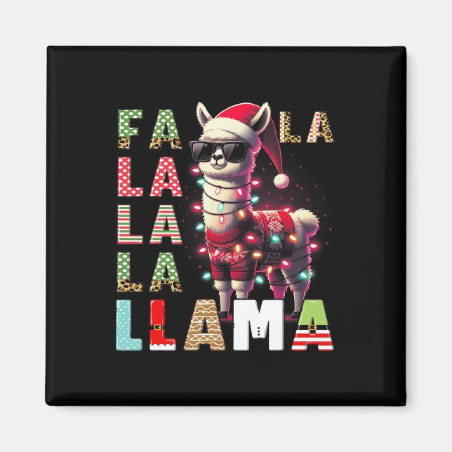 Fa La Llama Funny Llama Juldjuret Lover Magnet (Framsidan)