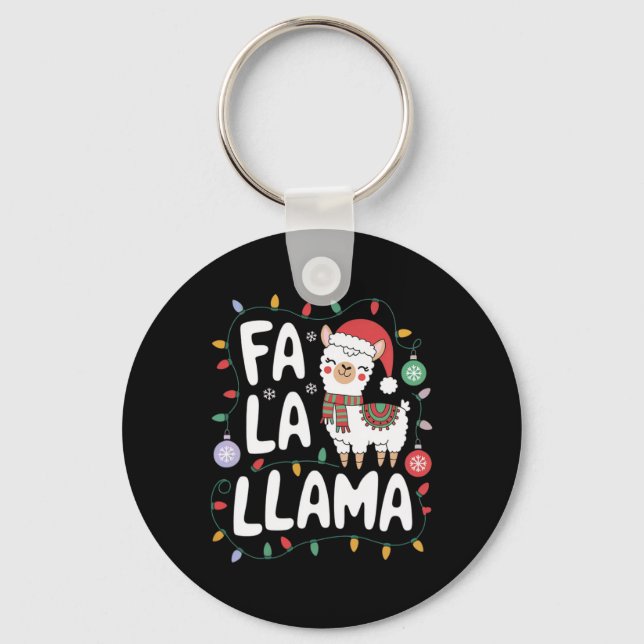 Fa La Llama Llama Funny jul Ljus Helgdag Llama Nyckelring (Framsida)