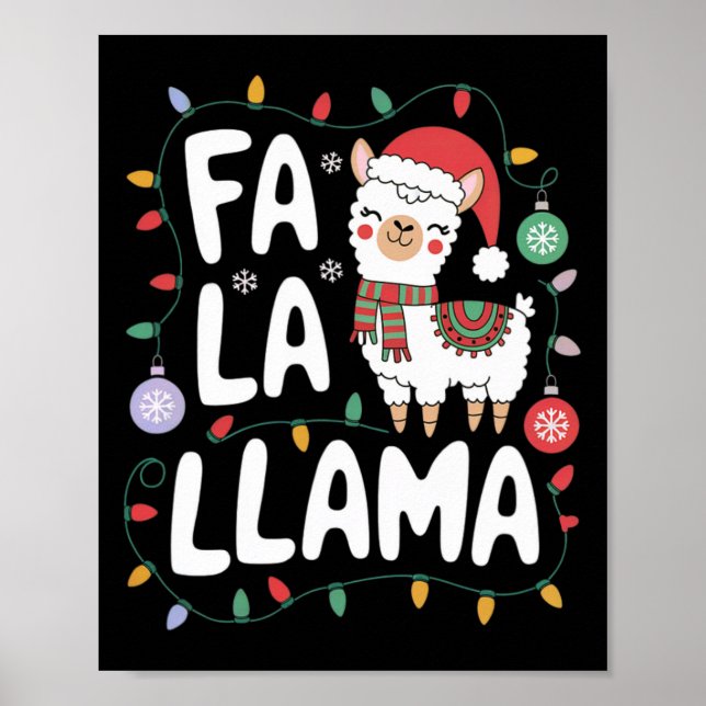Fa La Llama Llama Funny jul Ljus Helgdag Llama Poster (Framsidan)