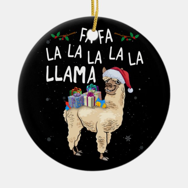 Fa La Llama Llama Jul med julboxen Julgransprydnad Keramik (Framsidan)