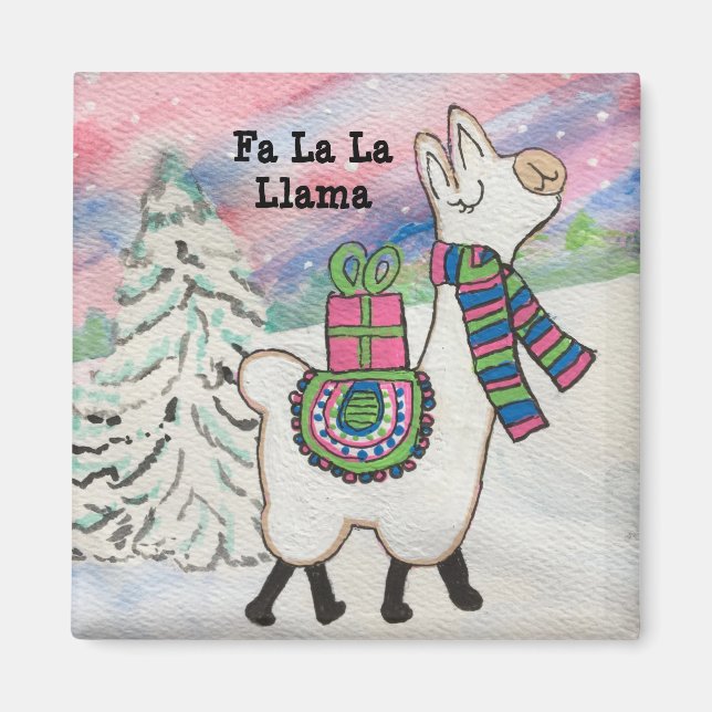 Fa La Llama Lycklig Funny jul Magnet (Framsidan)