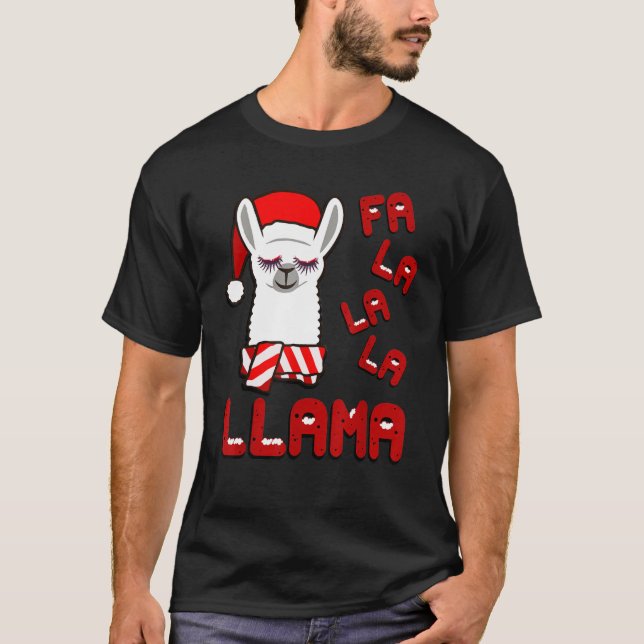Fa La Llama Shirt, Llama jul Pajama T Shirt (Framsida)