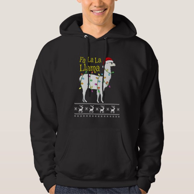 Fa La Llama Ugly jul Sweater Llama Chris Hoodie (Framsida)
