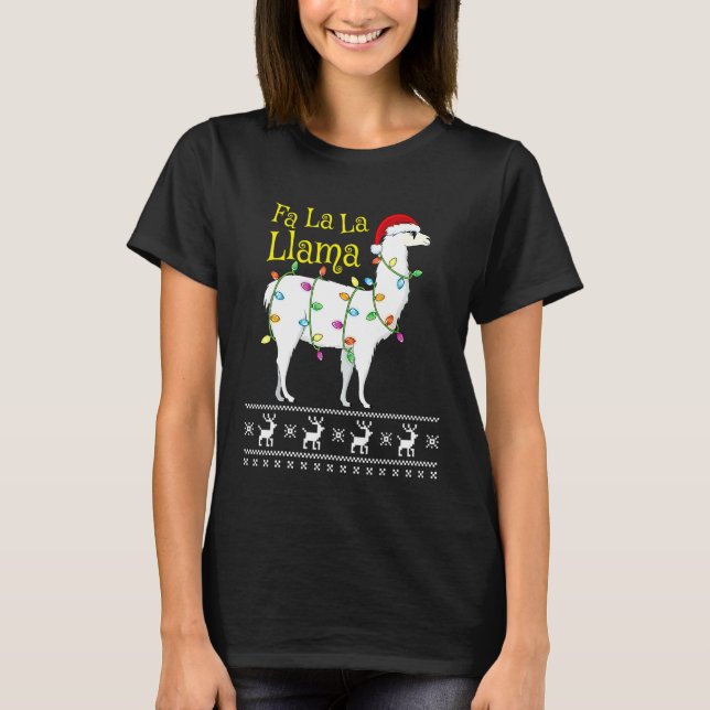 Fa La Llama Ugly jul Sweater Llama Chris T Shirt (Framsida)