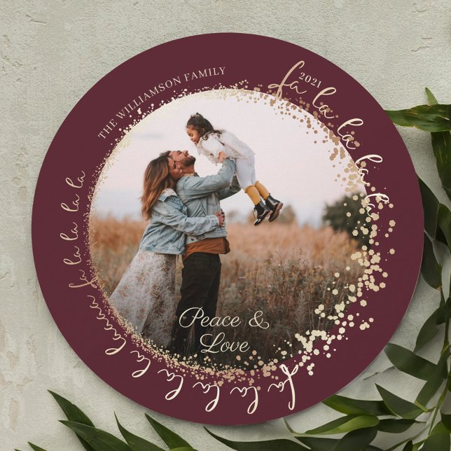 Fa La Magic Guld jul jul Sång Sång 1 Foto Julkort (Fa La La Magical Gold Christmas Carol Song 1 Photo Holiday Card)