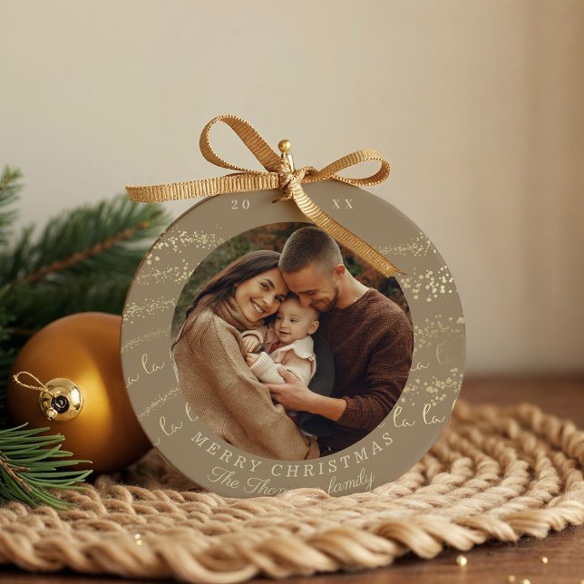 Fa La Magic Guld jul, Sång Sång Foto Julgransprydnad Keramik (Fa La La Magical Gold Christmas Carol Song Photo Ceramic Ornament)