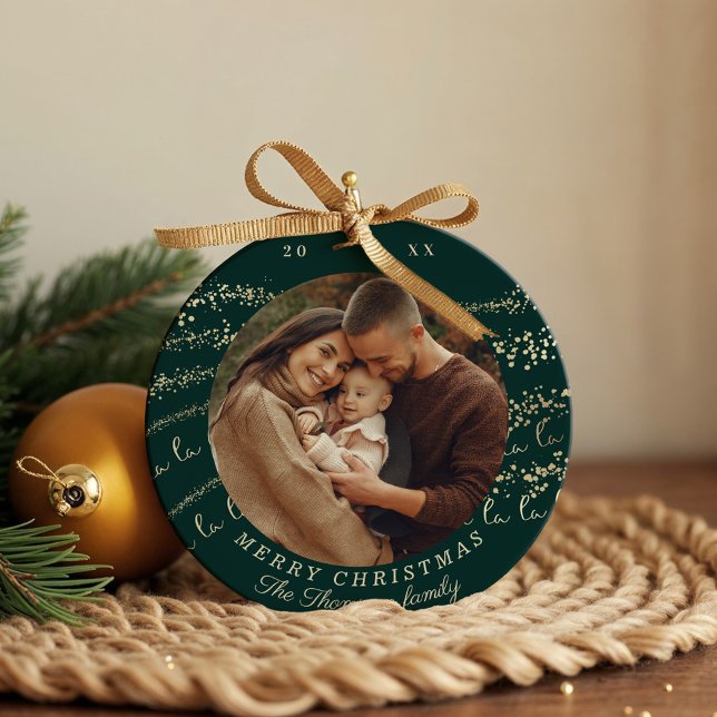 Fa La Magic Guld jul, Sång Sång Foto Julgransprydnad Keramik (Fa La La Magical Gold Christmas Carol Song Photo Ceramic Ornament)