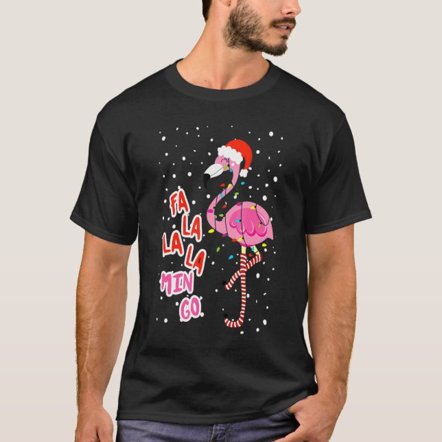 Fa La Mingo Cute Rosa Flamingo Santa Hat Merry T Shirt (Framsida)