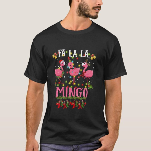 Fa La Mingo Flamingo Julgran Ljus Trop T Shirt (Framsida)