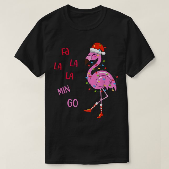 Fa La Mingo jul Flamingo Träd Ljus Sant T Shirt (Design framsida)