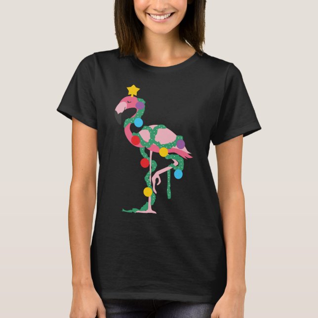Fa La Mingo Rosa Flamingo Julgran Ljus T Shirt (Framsida)