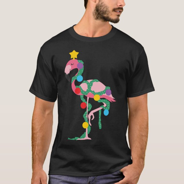 Fa La Mingo Rosa Flamingo Julgran Ljus T Shirt (Framsida)