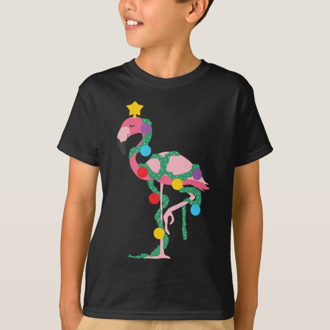 Fa La Mingo Rosa Flamingo Julgran Ljus T Shirt (Framsida)