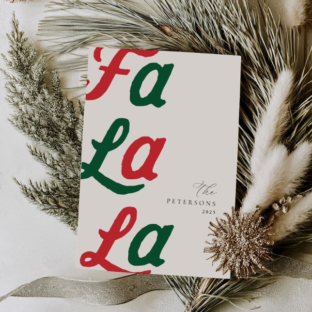 Fa La Modern Red Retro Play-familjens jul Julkort (Skapare uppladdad)
